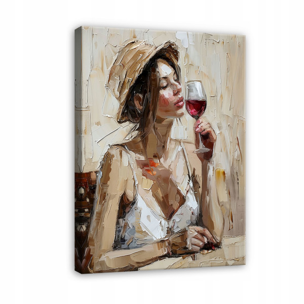 Obraz Kobieta W Kapeluszu Wino Sypialnia Salon Na Płótnie Ścianę 60X40