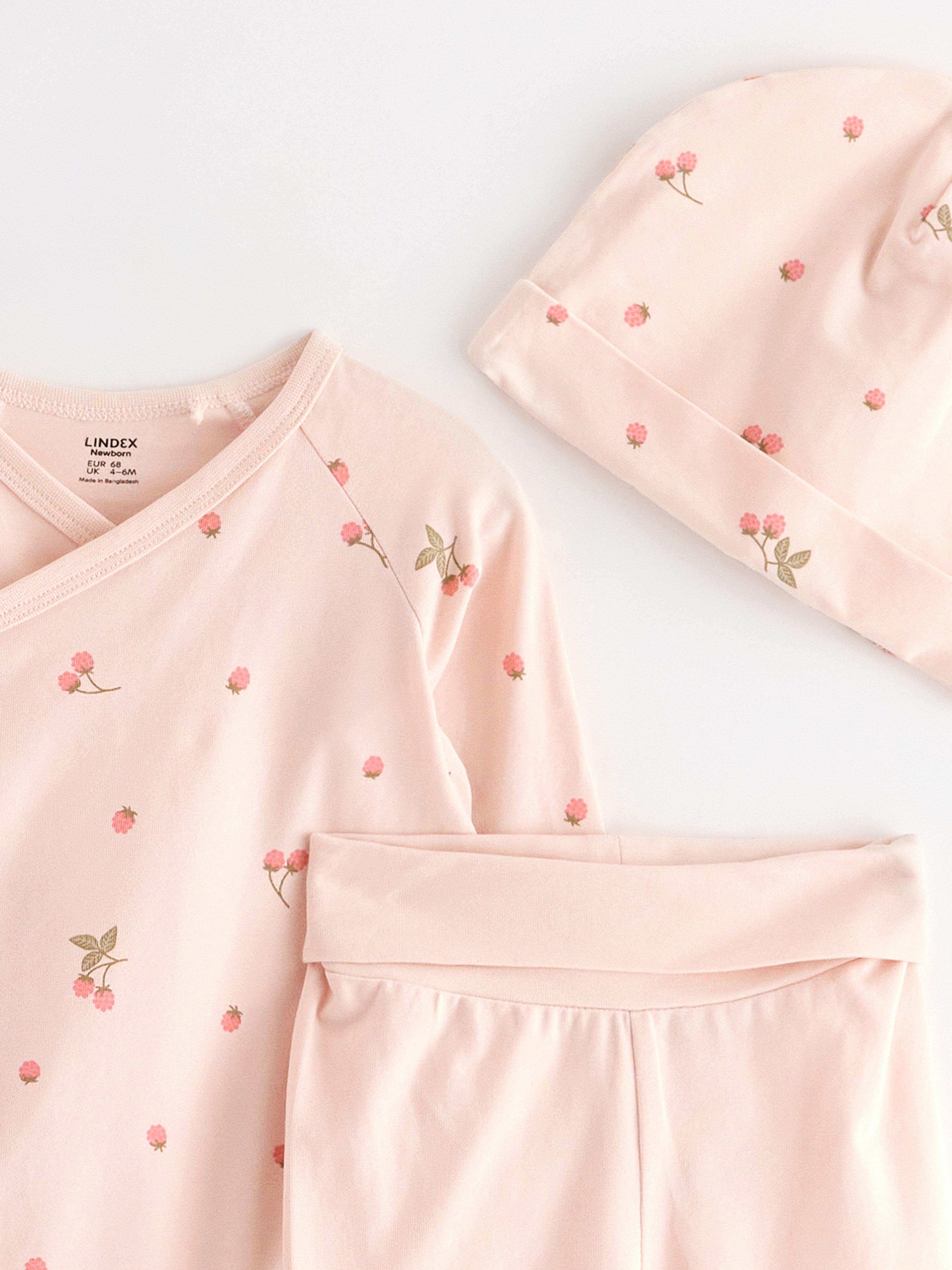 Kit inicial para bebê de 3 peças, rosa claro.