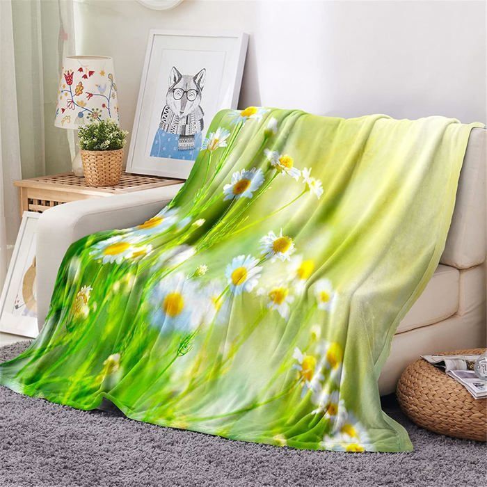 Flanellfilt i fleece, varmt och mjukt vintermönstrat överkast/sofffilt (Daisy, 180x200cm)