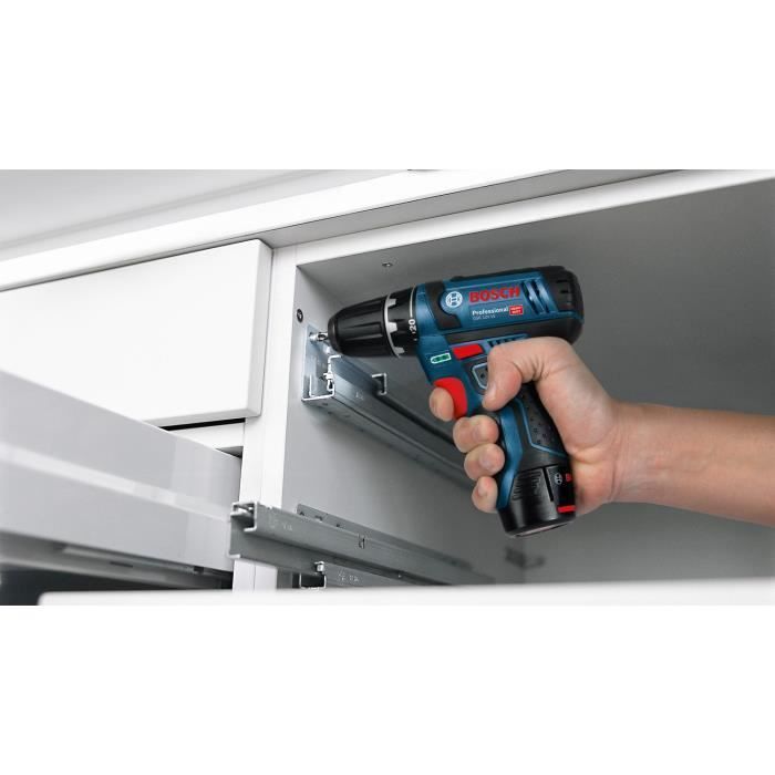 Bosch Professional GSR 12V-15 Cordless Drill/Driver + 10 Accessories + 2 x 2.0Ah Batteries + GAL 12V-20 Charger - 060186810G