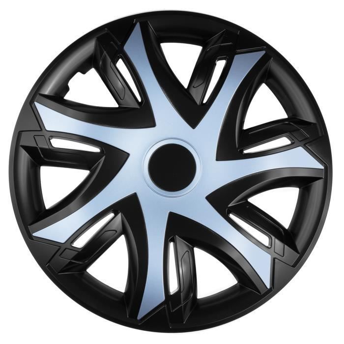 Embellecedores de rueda NRM N-Power para llantas de acero, juego de 4 embellecedores de rueda bicolor, plástico ABS (azul celeste/negro, 14