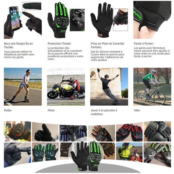 Guantes de moto, guantes de scooter de verano con pantalla táctil, dedos completos, antideslizantes, resistentes al desgaste, rojos, XL