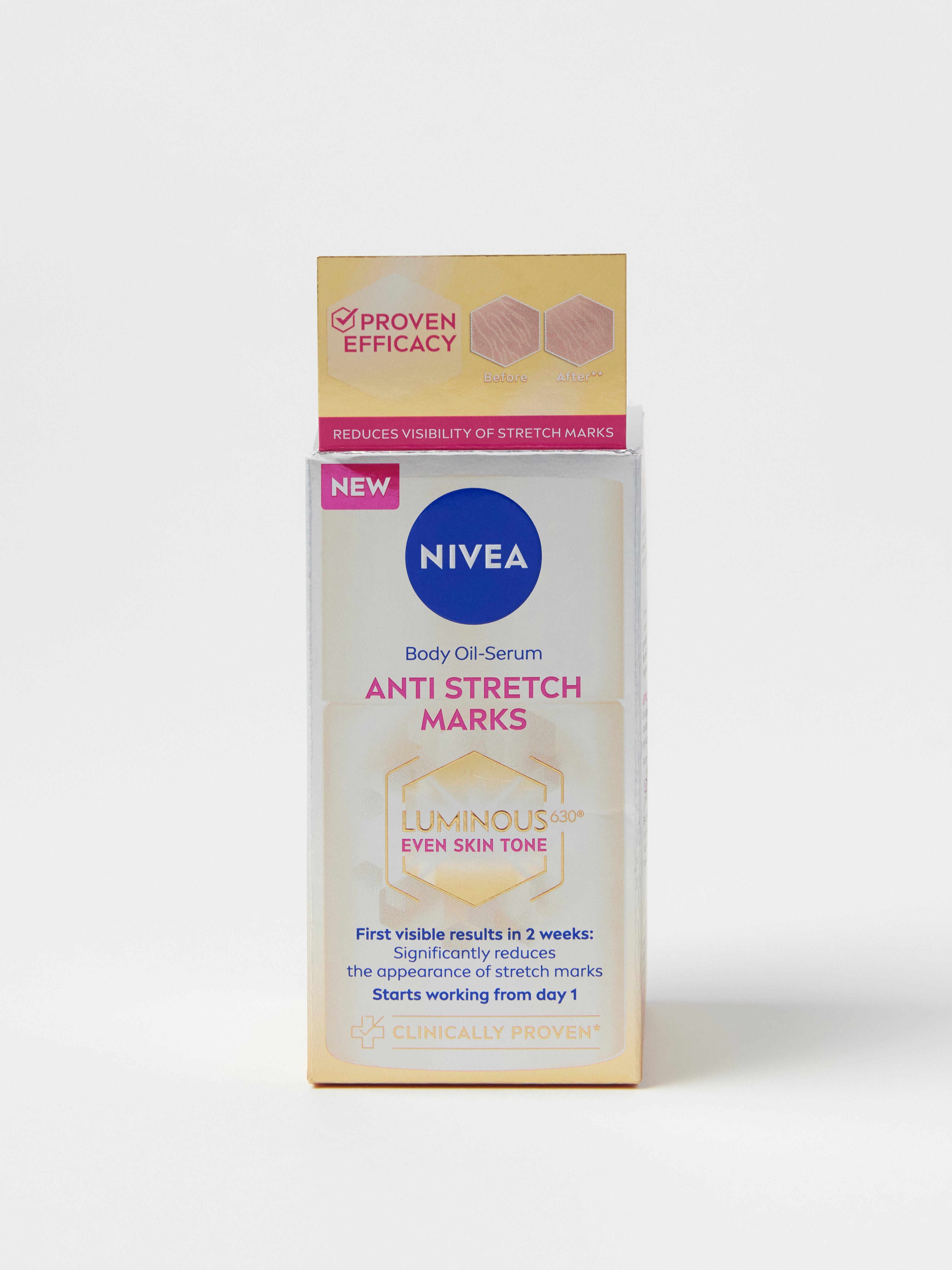 Nivea Luminous630 vartaloöljyseerumi raskausarpia vastaan, väritön