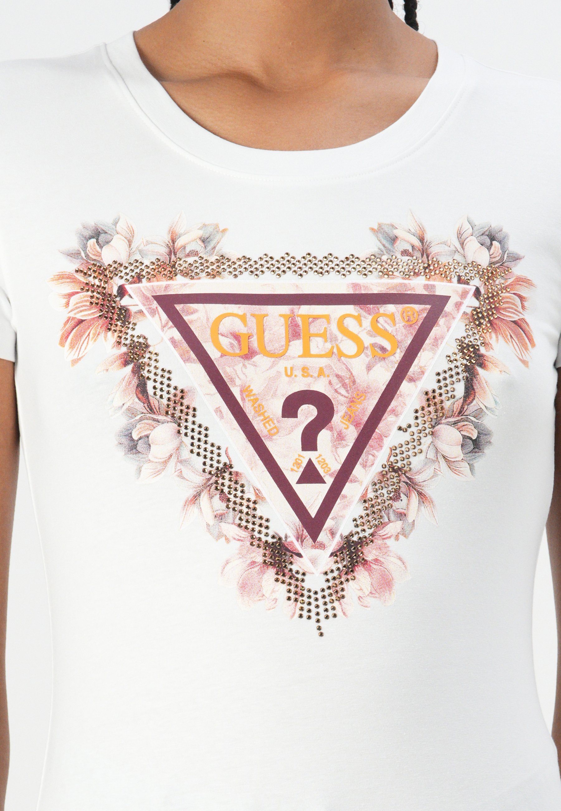 Guess TRIANGLE FLOWERS T-shirt - T-shirt met print - puur wit
