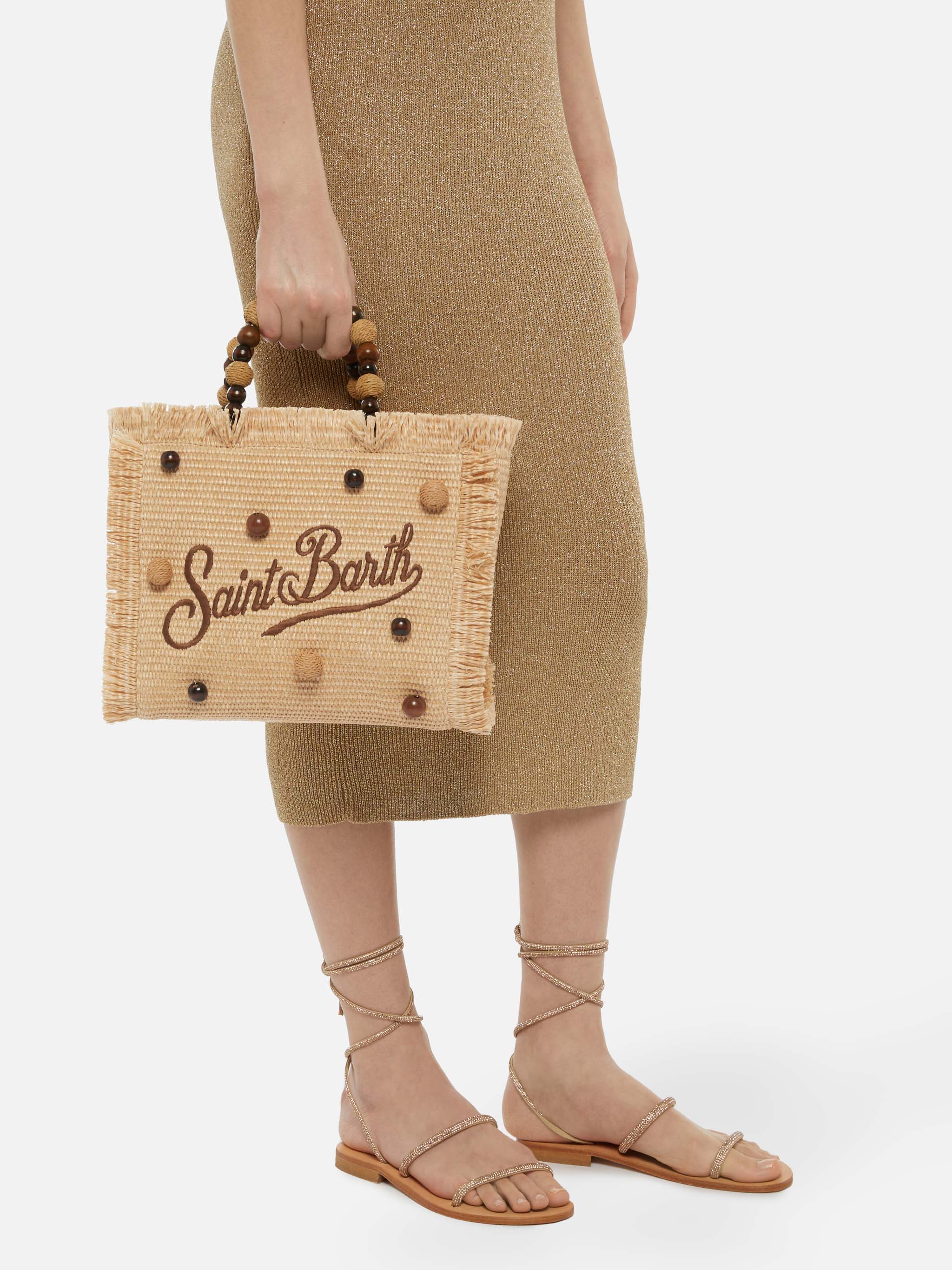 Colette väska med sugrörseffekt, träpärlor och broderad logotyp