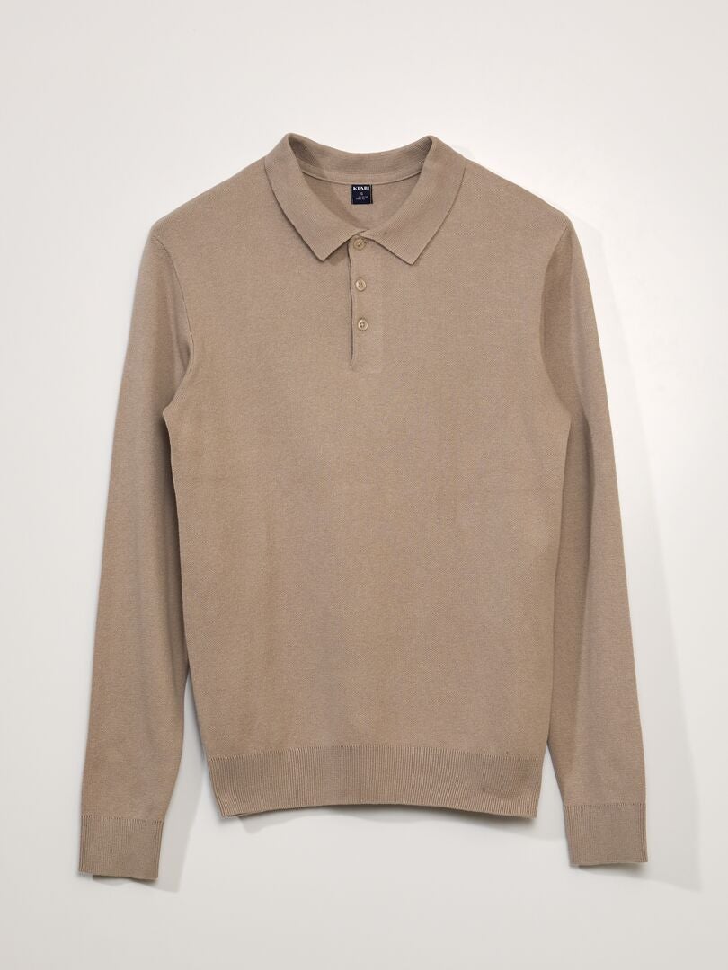 Poloshirt van fleecestof - BEIGE