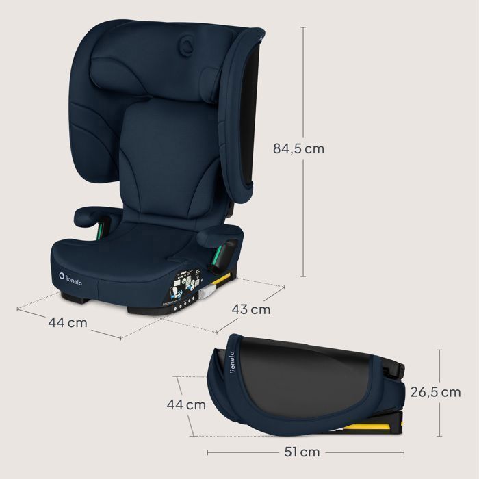 LIONELO Orin i-Size klappeautostol - ISOFIX - 100-150 cm - Liggelænder - Bredt og komfortabelt sæde - Kopholder - Marineblå