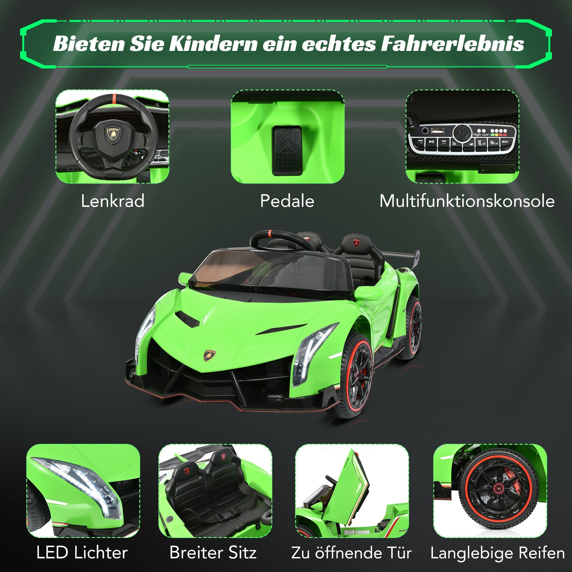 REDOM elektrisk barnbil LAMBORGHINI VENENO 2 motorer, Bluetooth, dubbeldörrar, 3 hastigheter, MP3-musik, lämplig för barn från 3 år