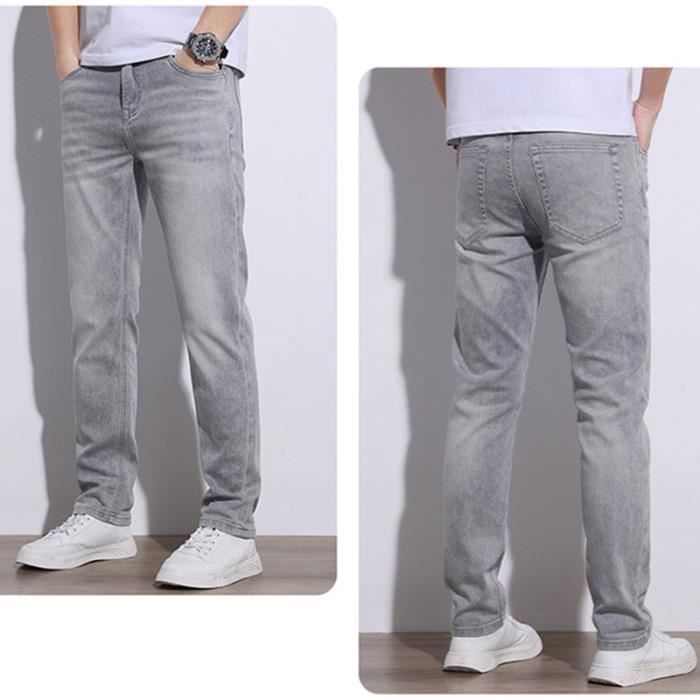 Jeans elasticizzati da uomo - INSFITY - Vita standard - Gamba dritta - Effetto slavato - Grigio
