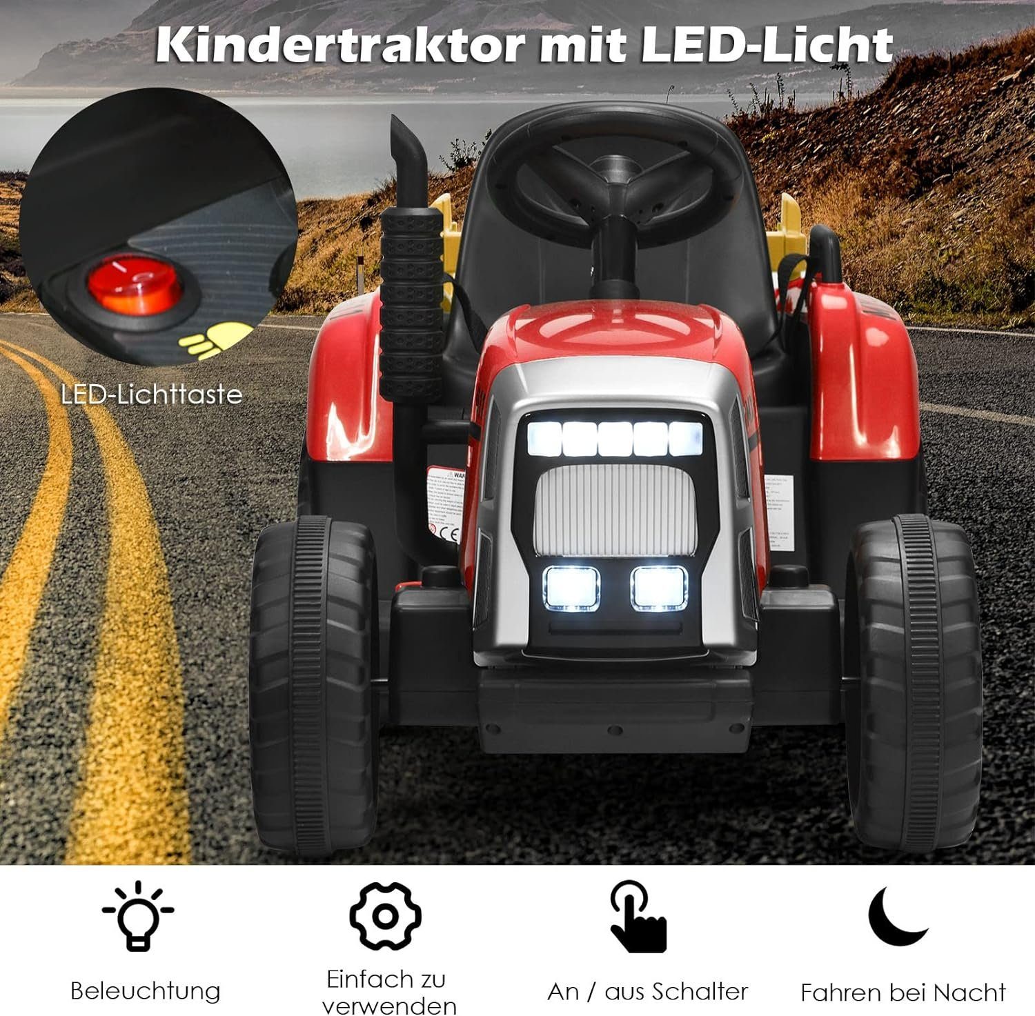 KOMFOTTEU elektrischer Kindertraktor, 30 kg Tragfähigkeit, ab 3 Jahren