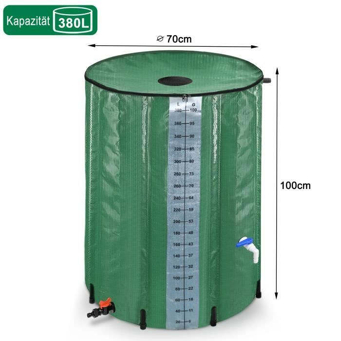 Tanque plegable de PVC HENGMEI de 380 litros para la recolección de agua de lluvia para riego de jardines con válvula de drenaje (100 galones, verde zarza)