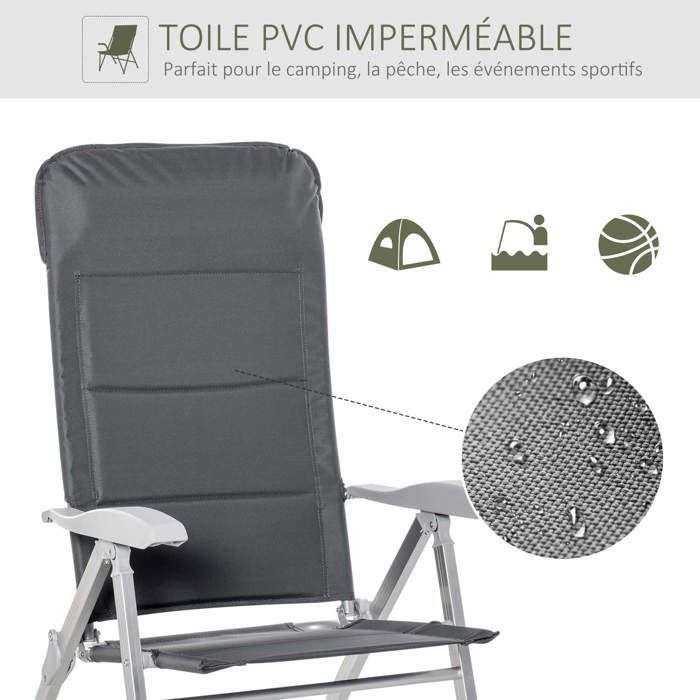Outsunny - Klappbarer Gartenstuhl - Aluminium - 75 x 61,5 x 115 cm - Dunkelgrau