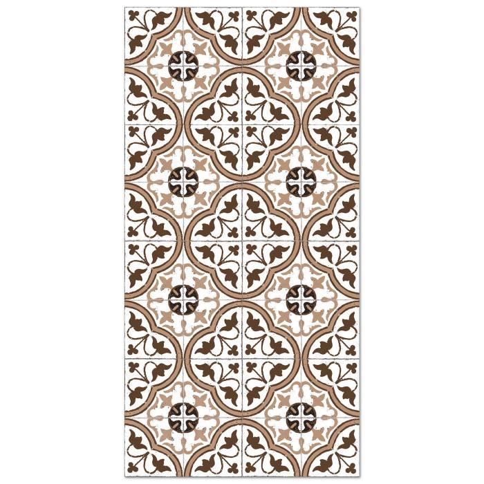Tapis Vinyle Panorama Carreaux Ciments Fleur Brun 40x80 cm - Tapis pour Cuisine, Bureau et Salon en PVC