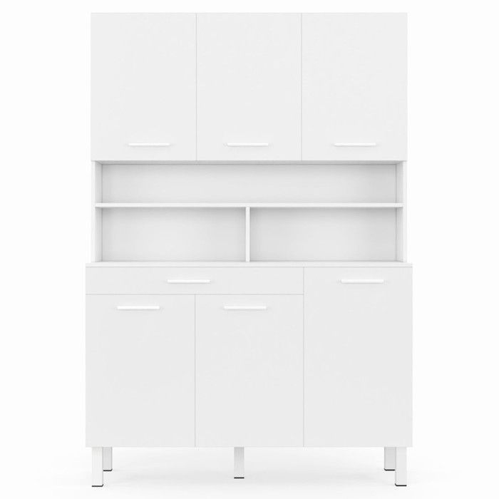IDMARKET Buffet de cuisine 120 CM CINA 6 portes + tiroir blanc et blanc brillant