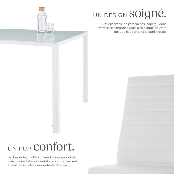 Mesa de comedor con sillas - TECTAKE - BERLIN. Conjunto de comedor con 4 sillas tapizadas en piel sintética - Blanco.