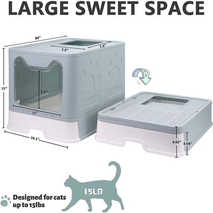 Bac à litière pliable pour Chat - ERROLVES - Bleu - Maison de toilette avec pelle - 51*41*38 CM