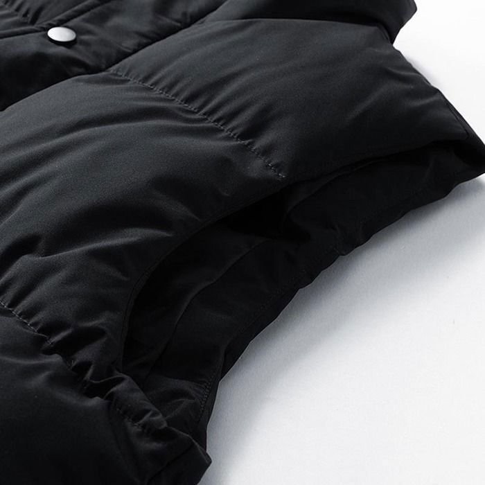 Chaqueta acolchada sin mangas para hombre con cuello alto, cálida, ligera, de corte regular, color liso, cómoda, para otoño/invierno - Negro