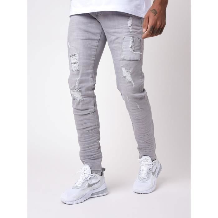 Jean slim avec empiécements style patch - PROJECT X PARIS - Homme - Gris clair