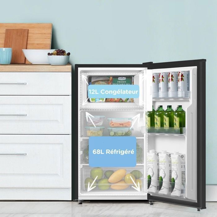 Koelkast met vriesvak bovenin - Comfee RCD80DK3(E) - 80 liter (12+68) - Energieklasse D - 44,5 x 47,5 x 84,5 cm - Klassiek zwart