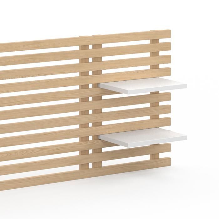 IDMARKET Tête de lit suspendue en lattes AVA 240 cm bois clair et étagères blanches
