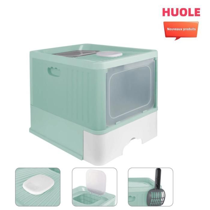 Casa para gatos, control de olores, arenero con tapa, cajón y pala para arena, esterilizante, verde, HUOLE