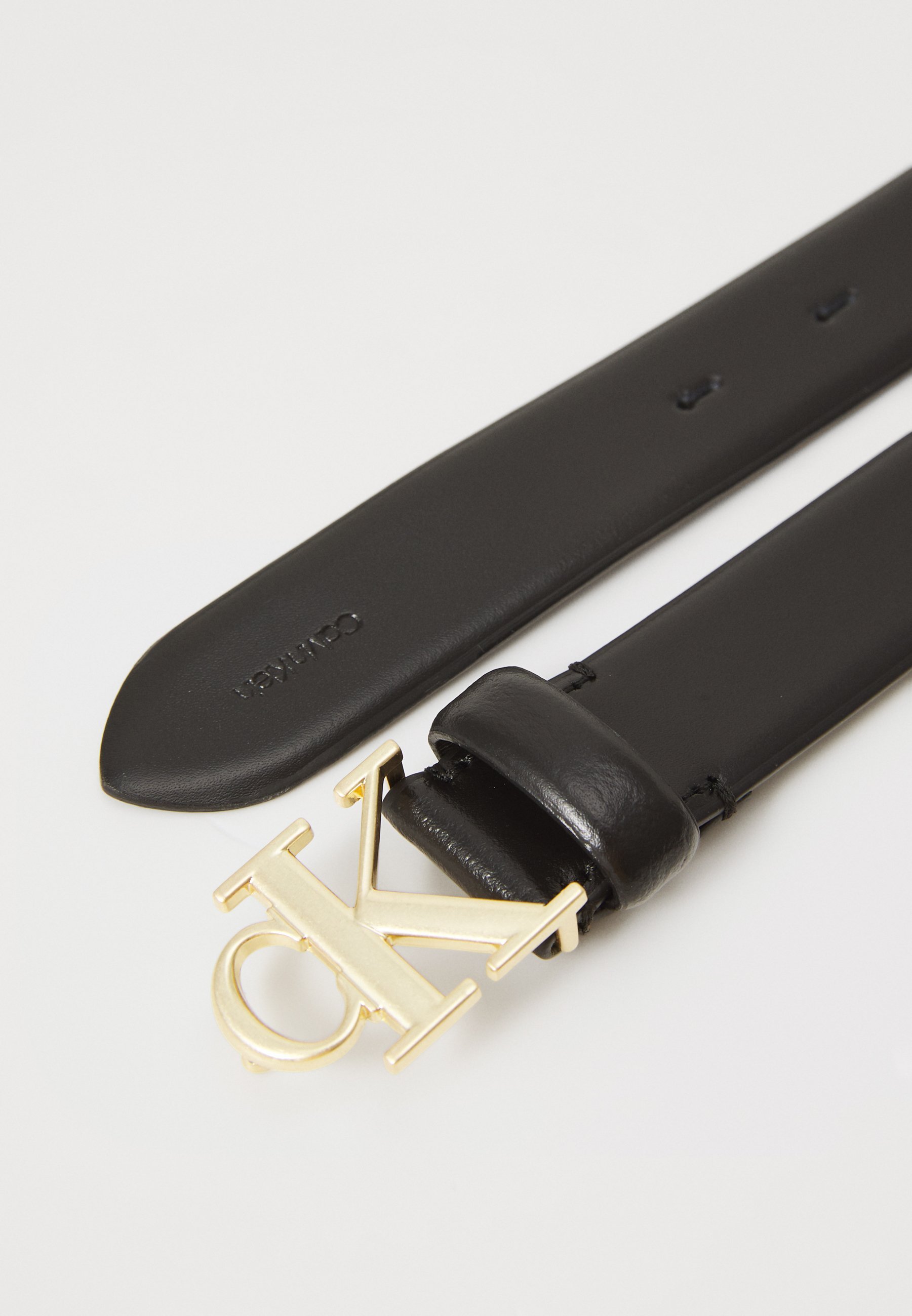 Calvin Klein LOGO BUCKLE - Pásek - black/antic light gold-coloured