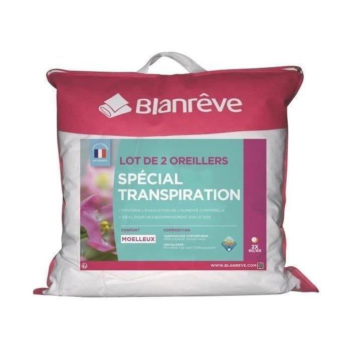BLANREVE Juego de 2 almohadas antitranspirantes - 60 x 60 cm - Blancas