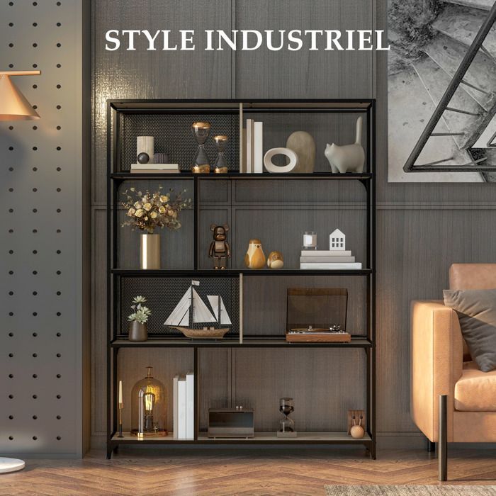 Librería/Mueble de almacenamiento - HOMCOM - Estantería de 5 niveles con estructura de acero - Estilo industrial - 120 cm de largo x 30 cm de ancho x 161 cm de alto