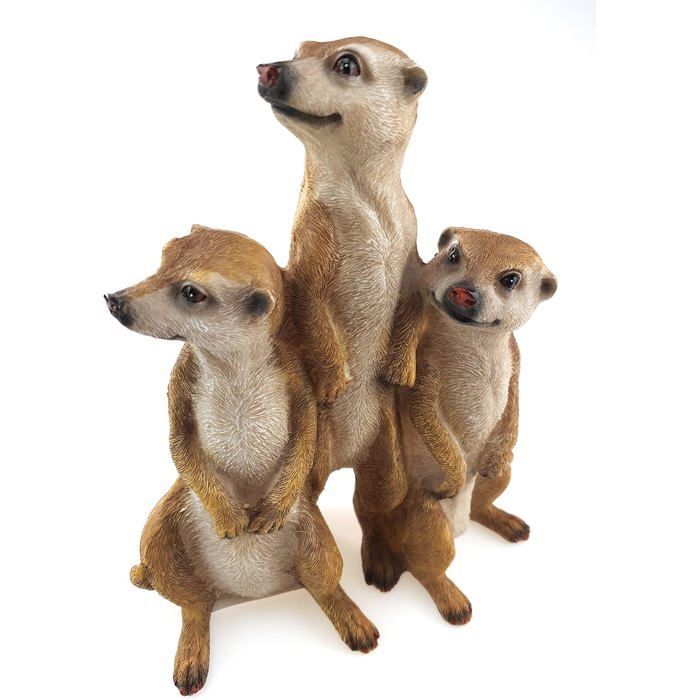 Lot de 3 figurines familiales suricates - Décoration de jardin - Grande taille - Pour l'extérieur - À poser (15,5 x 7,5 x 20,5 cm)