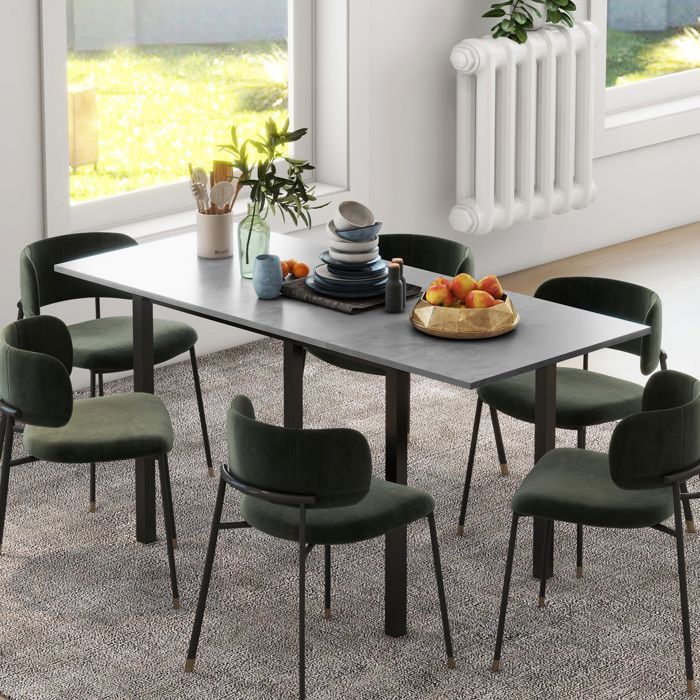 Mesa de comedor extensible - mesa de cocina - HOMCOM - diseño moderno con amplia superficie, capacidad para 6 personas - acero - gris oscuro
