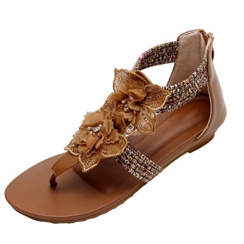 Wedge sandals women's summer European and American new fashion flip flop Roman shoes flower Western mom shoes