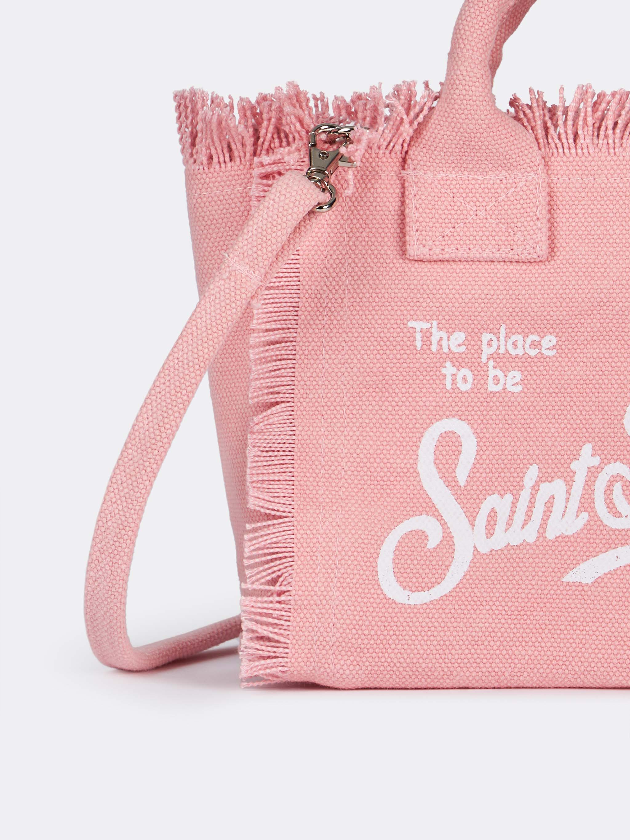 Mini neceser de lona rosa de algodón con logo de Saint Barth | Correa de hombro desmontable y cierre de cremallera | 18 x 16 x 9 cm | MC Saint Barth