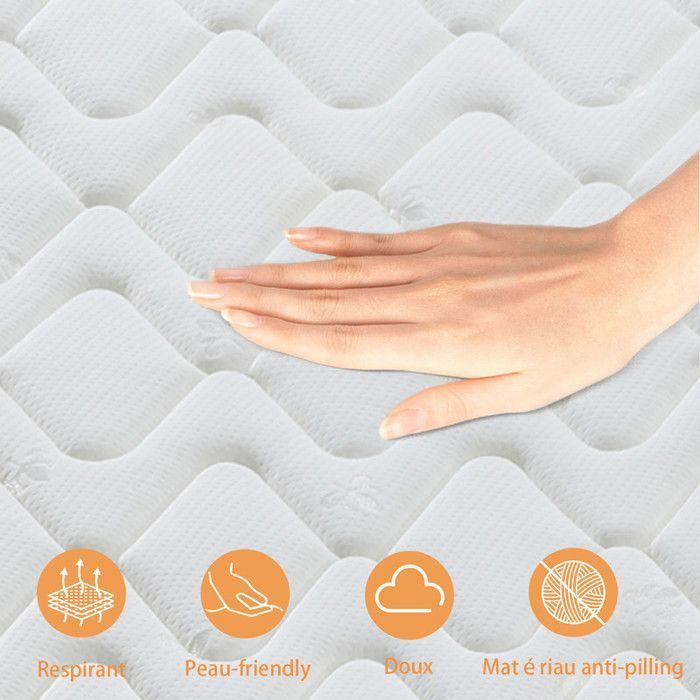 Colchón de 140x190 cm - Grosor 28 cm. Colchón de lujo - Híbrido de espuma viscoelástica + núcleo de muelles - Hipoalergénico y duradero.