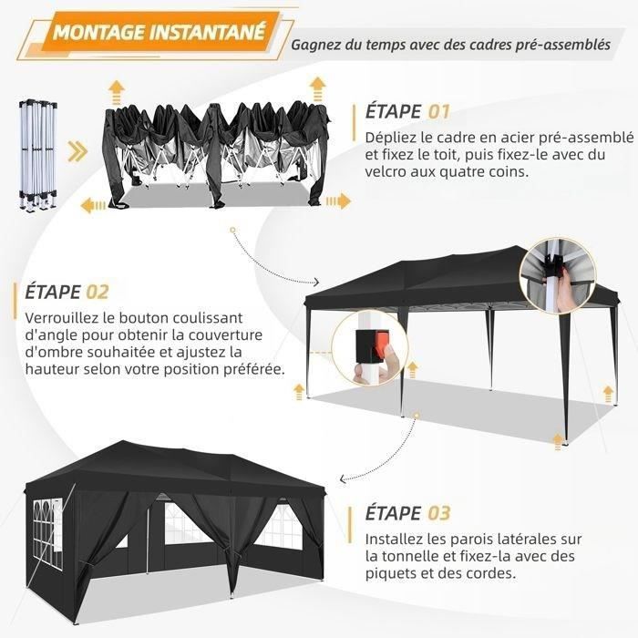 Gazebo pieghevole 3x6 m, gazebo da giardino impermeabile a 6 lati, tendone pieghevole professionale per ricevimenti, nero
