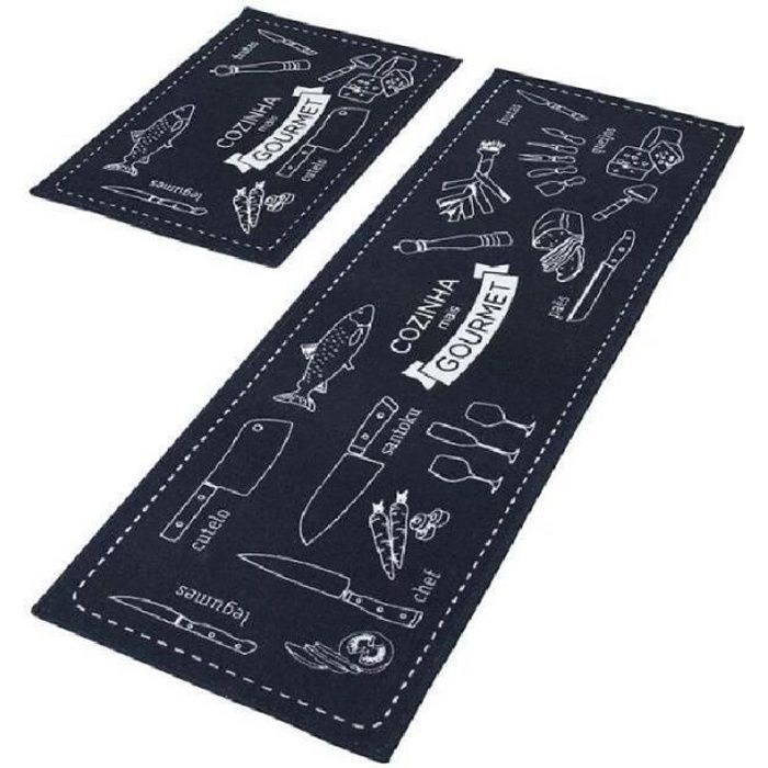 Tapis de cuisine - SHELOVEIT® - Lot de 2 - 40 x 60 cm et 40 x 120 cm - Bleu - Antidérapant - Lavable