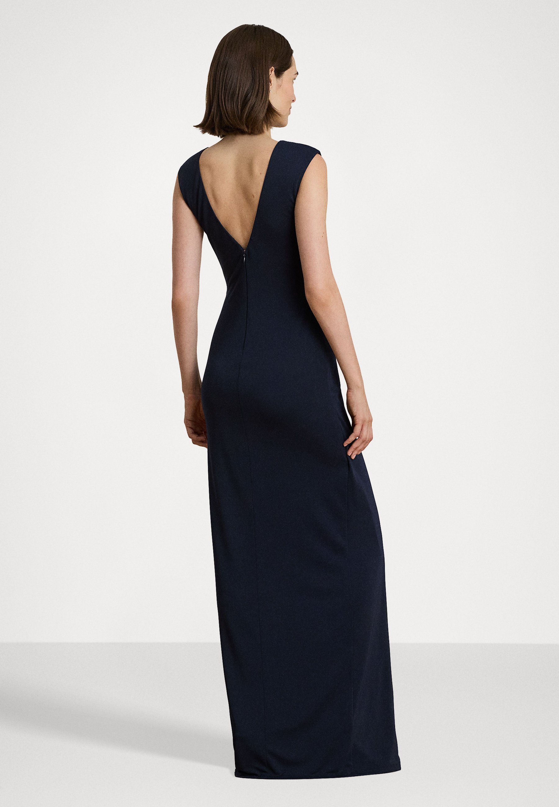 Vestido longo Lauren Ralph Lauren Ebrelle de manga curta - Roupa para ocasiões especiais - azul marinho
