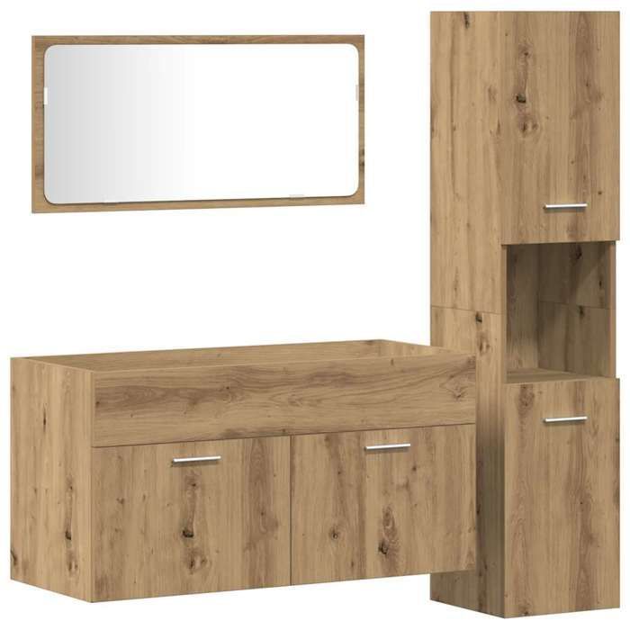 vidaXL 3-delige badkamermeubelset van bewerkt hout, badkamerkast, badkamerkastje 3328592