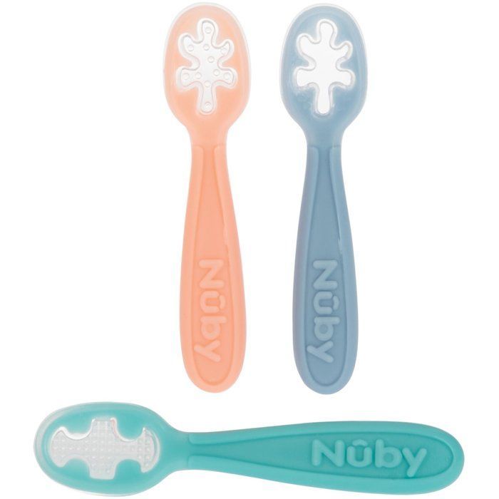 Juego de 3 cucharas para bebés - NUBY - Silicona - A partir de 6 meses - Rosa / Azul / Verde