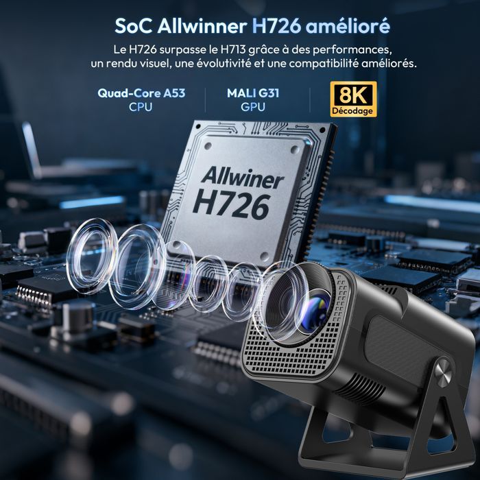 Mini proiettore portatile, supporto 4K 1080P, WiFi6, Bluetooth, proiettore LCD da 12000 lumen, correzione trapezoidale automatica con iOS/Android - Nero