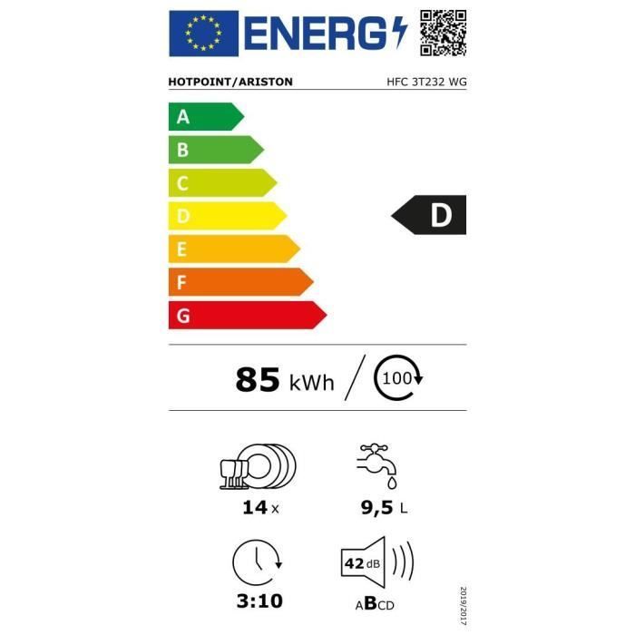 Lava-louças de instalação livre HOTPOINT HFC3T232WG - 14 serviços - Indução - 60 cm de largura - 42 dB - Branca