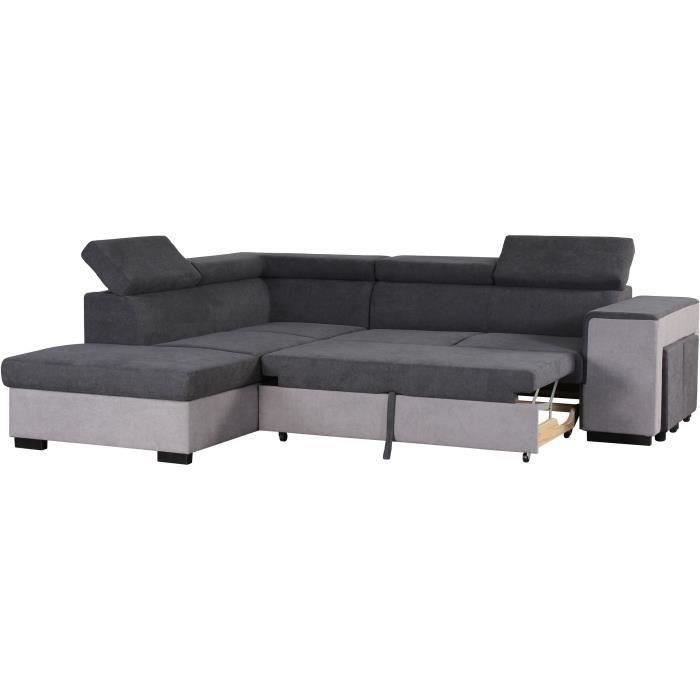 Left-hand corner sofa bed with storage, 5-seater - Grey fabric - W 271 x D 220 x H 77 cm - ARMSTRONG - Made in Ukraine