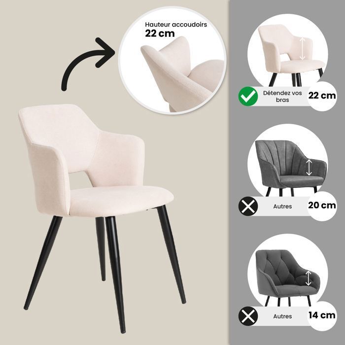 COSY FURNITURE Juego de 2 sillas de comedor - Asiento de tela beige, patas de metal negro - Estilo escandinavo - para cocina u oficina