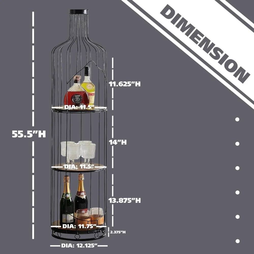 Supporto alto a forma di bottiglia di vino con ripiano, portabottiglie da pavimento autoportante, organizer per scaffali da bar per liquori.
