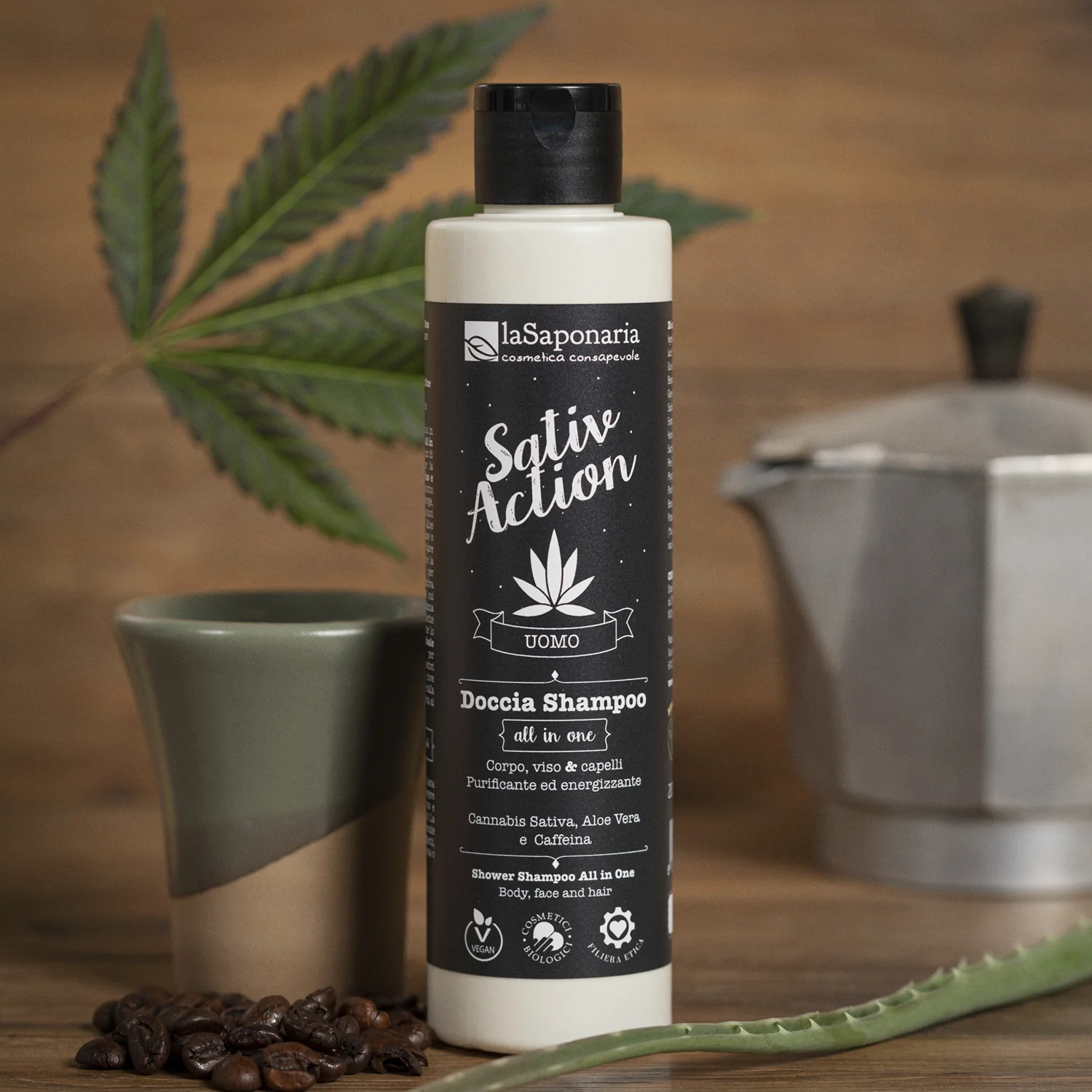 Sativaction Doccia Shampoo man all in 1 - Shampoo Uso Frequente, Bagno e Doccia, Trattamento per Capelli
