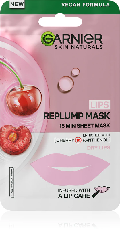 Máscara Facial para Lábios Garnier Textil Masks Lips Relump Mask, máscara para aumentar o volume dos lábios.