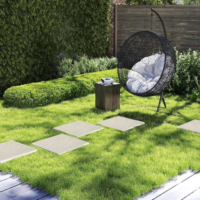 Lot de 8 Dalles de Terrasse 39,5 x 39,5 x 2cm COSTWAY-avec Piquets de Sol-Surfaces Texturées Antidérapantes-pour Pelouse,Cour-Beige
