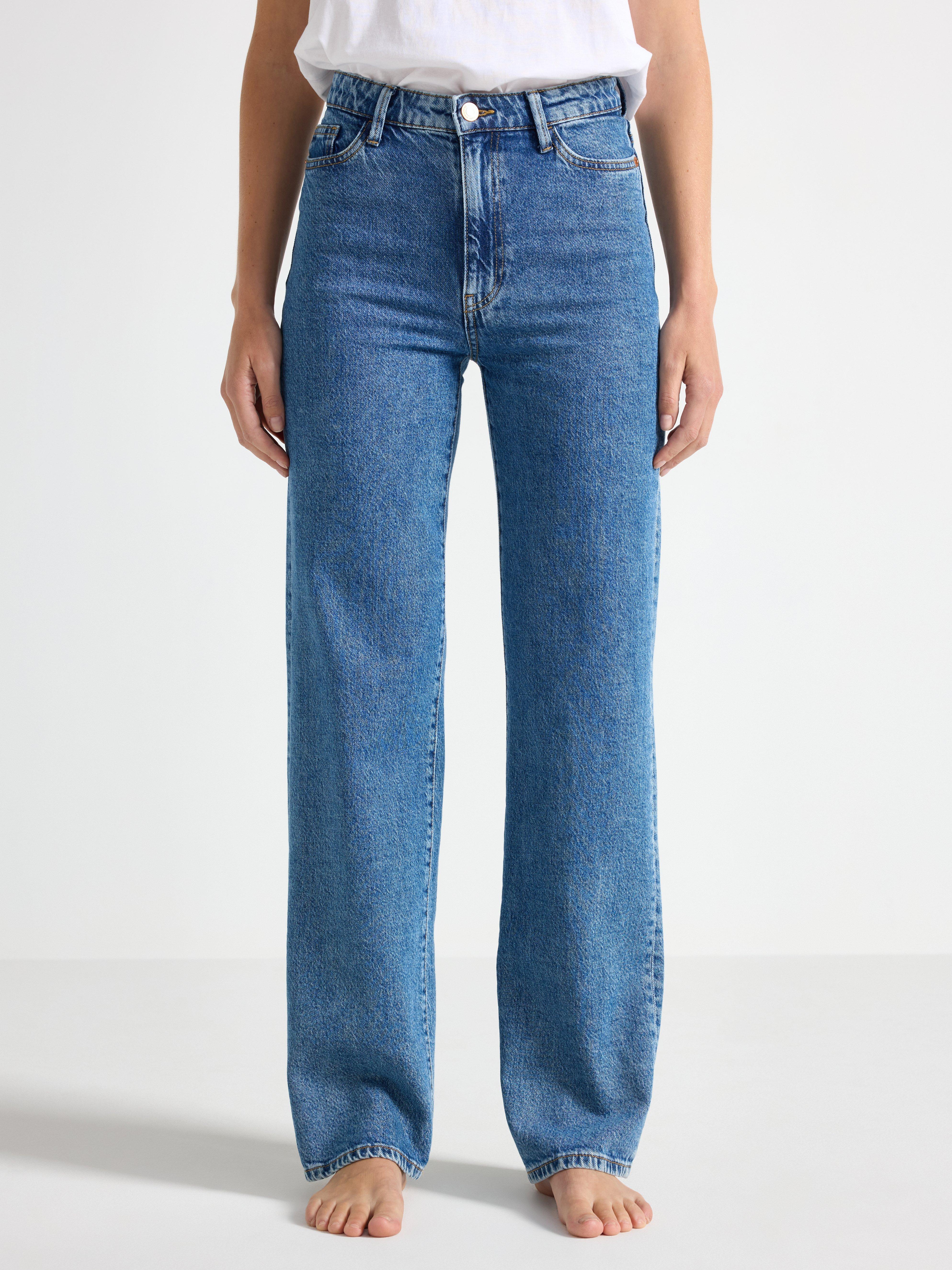 Calça jeans WIDE Hanna com leve elastano, azul denim.