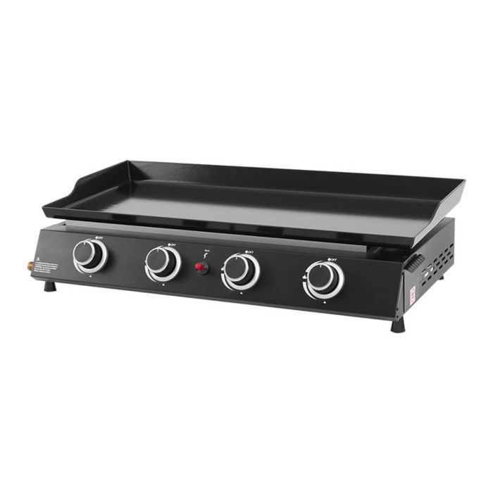 Plancha de gas Alma de 4 quemadores - COOKING BOX BY FAVEX - Placa de acero esmaltado de 77,5 x 33,8 cm - 4 quemadores de 9,6 kW - Para 12 personas - Negra