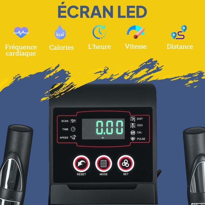 Crosstrainer - SPORTNOW - til hjemmebrug - ultra-stille - magnetisk, 8 modstandsniveauer - LED-display, pulssensor - sort