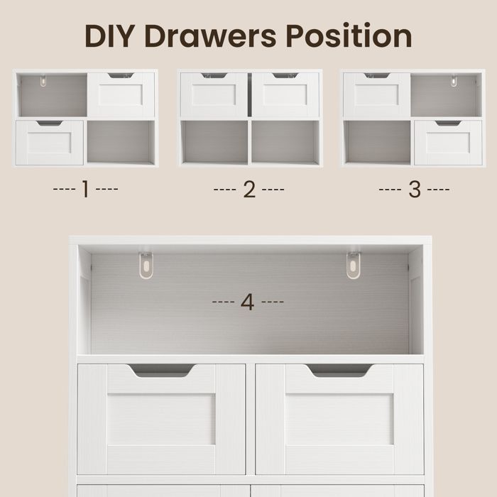 Badezimmer-Waschtischunterschrank – Bealife – Stauraum – 2 verstellbare Schubladen – verstellbare Einlegeböden – 2 Türen – Weiß – 60 x 30 x 108 cm